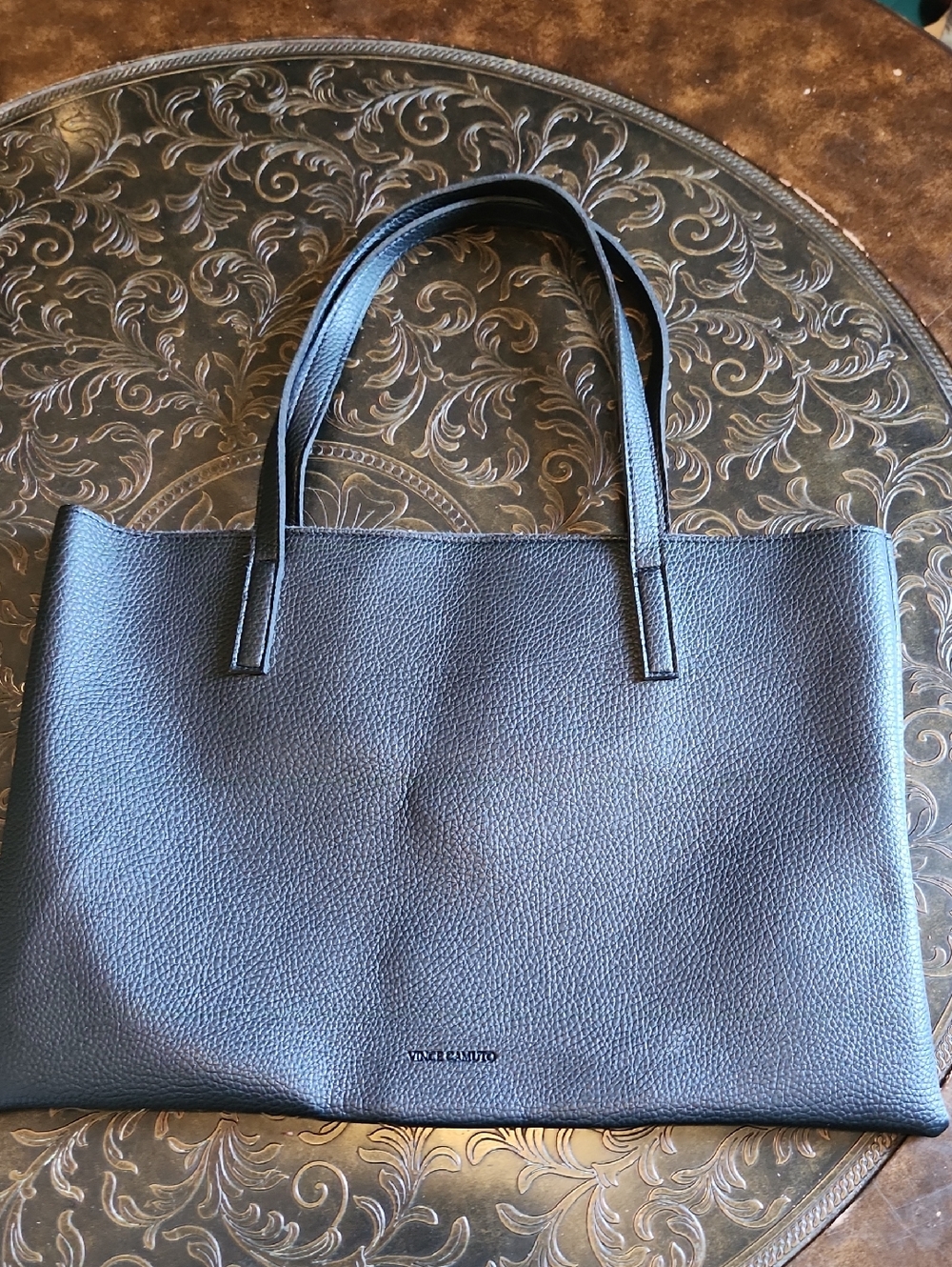 Vince Camuto Structured Black Leather Tote Bag